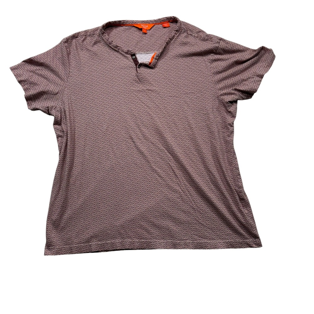 Tallia Sport Mens Large Henley‎ Shirt Geometric Micro Print  Short Sleeve #K77
